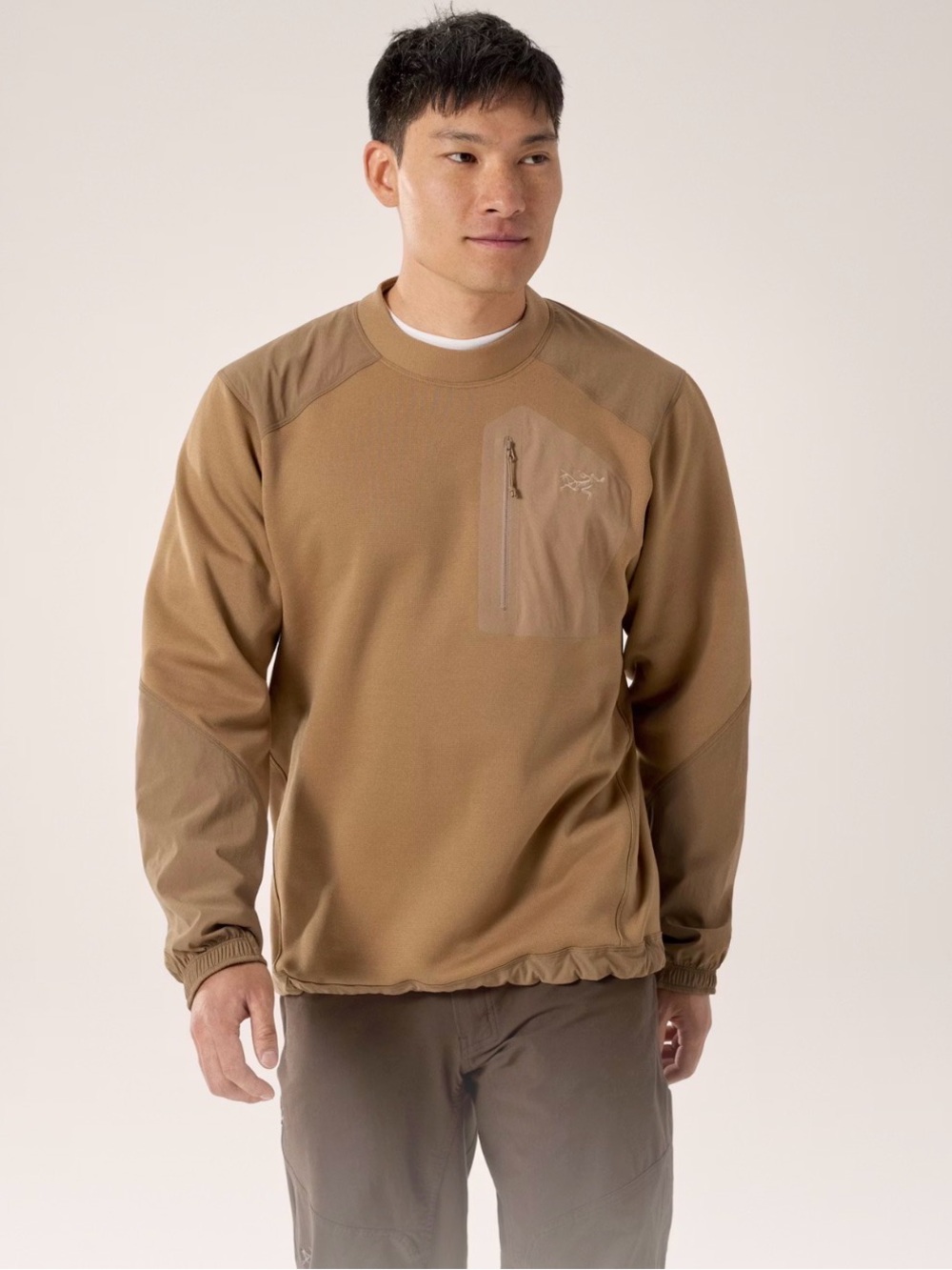 Arc'teryx Men's Tan Crewneck Fleece with Chest Zip Pocket